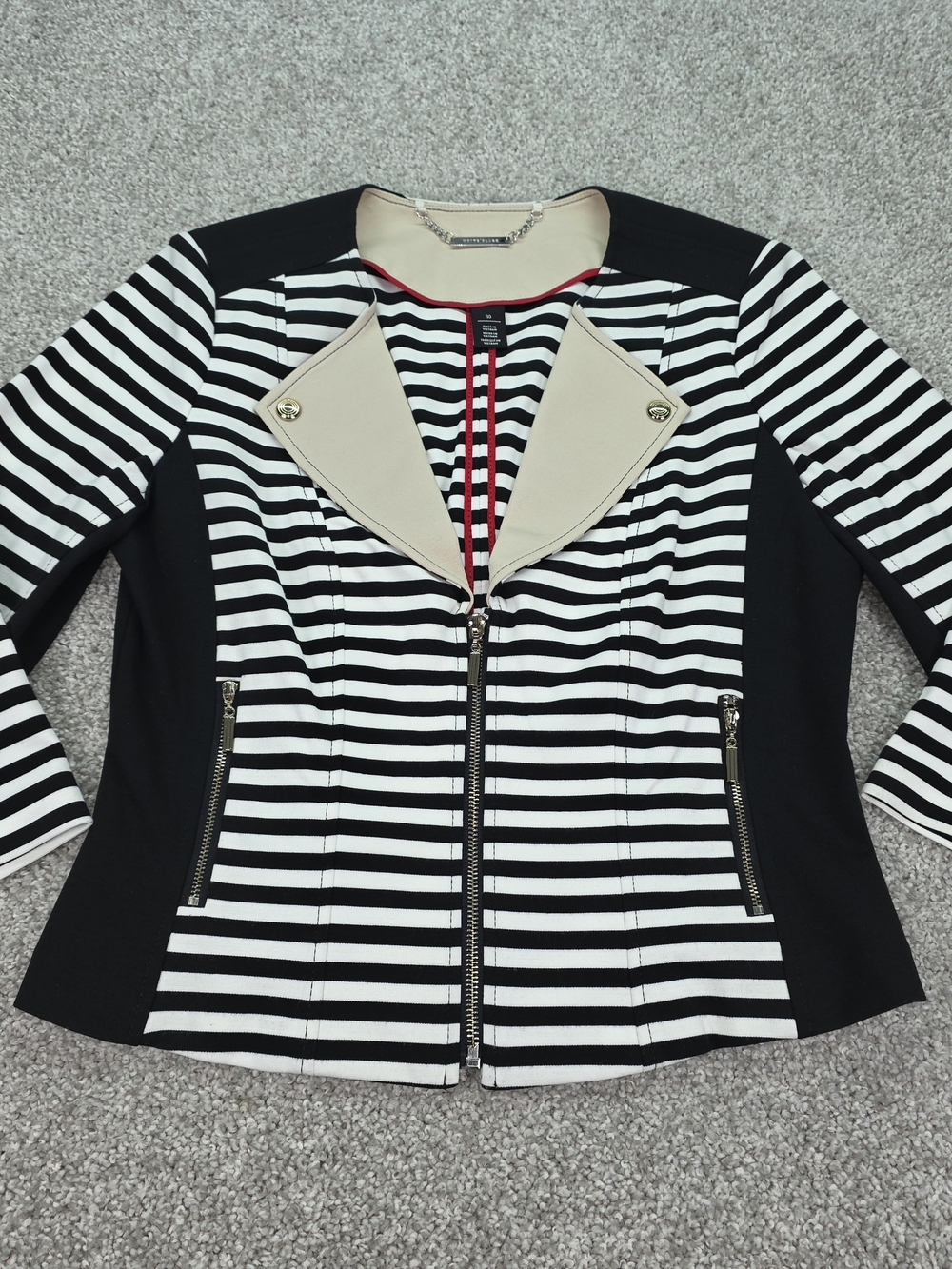 White House Black Market Women's Striped Zippered Blazer Jacket Size 10 NWOT